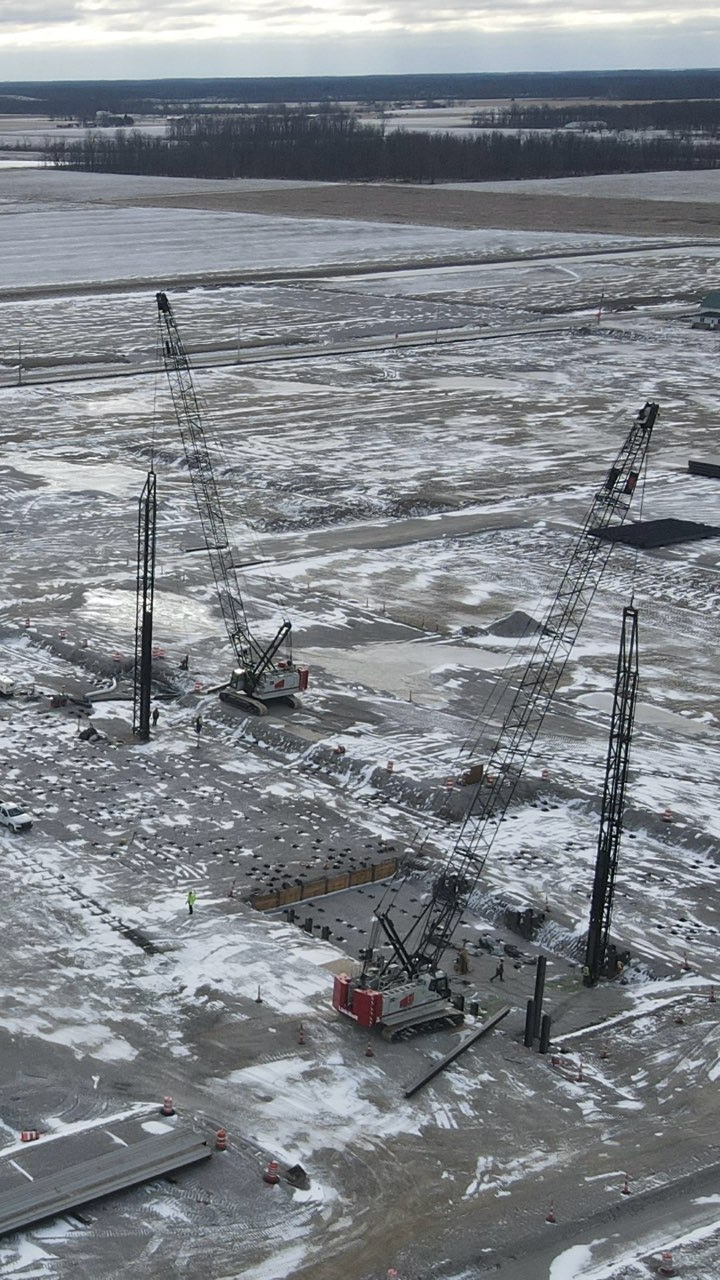 E.S. Wagner pile crew driving H-pile foundations at a project site in Defiance County, Ohio.